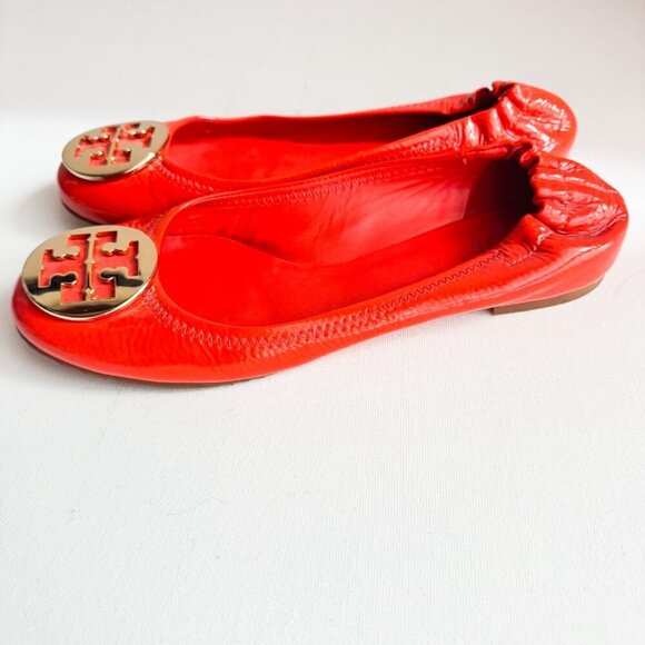 Tory Burch REVA Bright Orange Patent Leather Classic Flats 9 - Picture 7 of 9